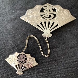 Vintage Sterling Silver Fan Brooch